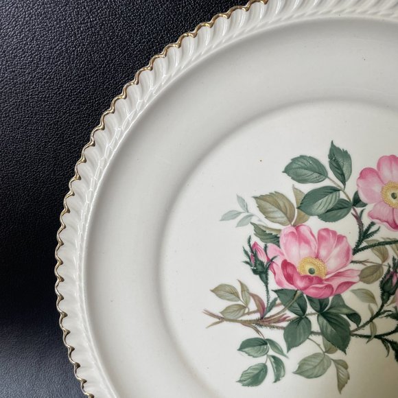 Vintage Harker Pottery Co Wild Rose plate platter 22k gold circa 1950s - Picture 7 of 9
